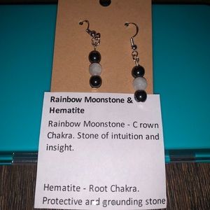 Rainbow moon stains and hematite chakra earrings